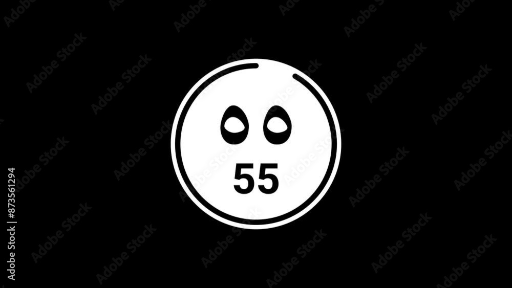 Poster 60 sec (1 min) white countdown timer displaying both eastern and western arabic numerals on a black 