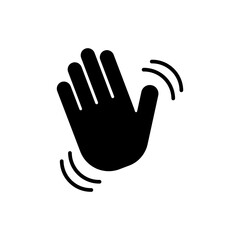 Waving hand icon. Black silhouette gesture. Signal waves illustration. Friendly greeting vector.
