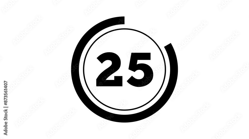 Poster double circle 30 seconds minimalist countdown timer. black on white background. thick numbers and an