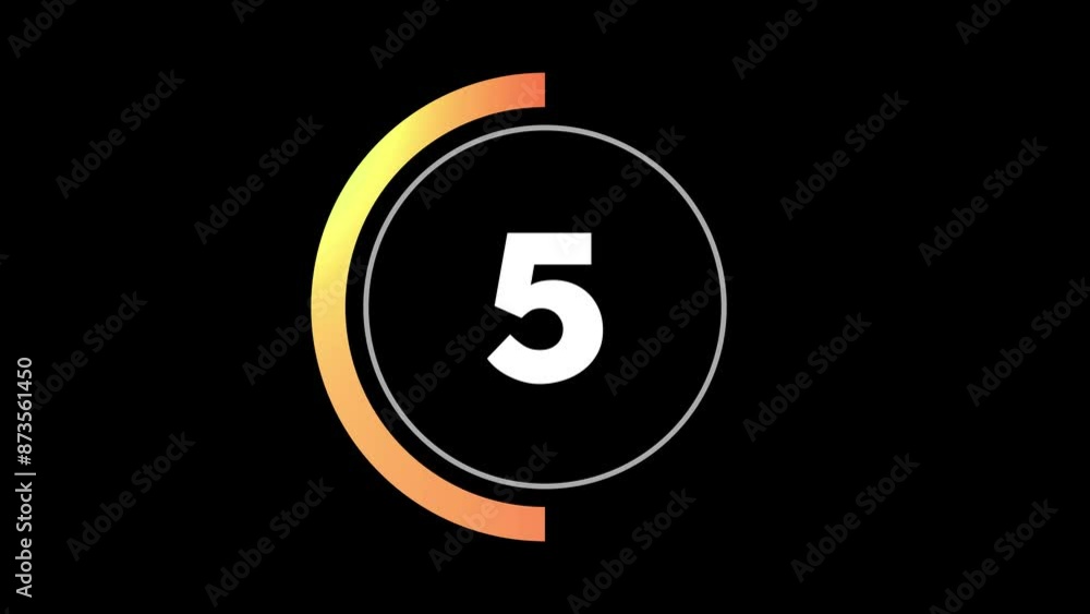 Poster double circle 10 seconds minimalist countdown timer. orange gradient on black background. thick numb