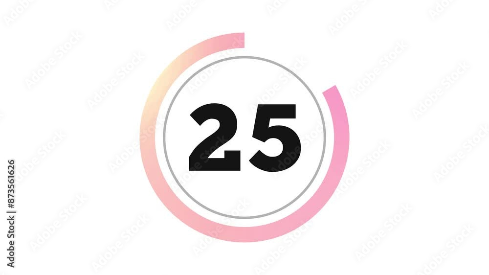 Poster double circle 30 seconds minimalist countdown timer. pink gradient on white background. thick number
