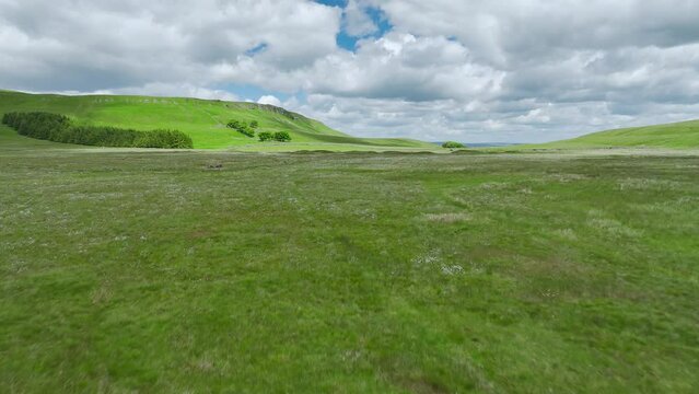 Meadows and Hills over Wharfedale from a drone, Cray, Skipton, Yorkshire Dales, North Yorkshire, England