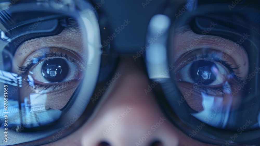 Poster closeup of the adjustable ipd interpupillary distance setting on a vr headset accommodating differen