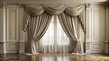 Elegant, flowing curtain in a stylish, upscale room, elegant, curtain, fabric, drapery, luxurious