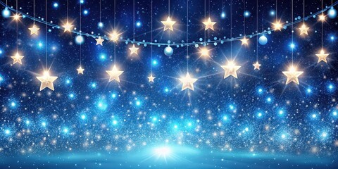 Obraz premium Magical blue night sky with shimmering lights and twinkling stars, magical, blue, night sky, shimmering, lights, twinkling