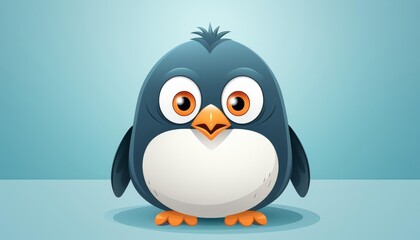 Naklejka premium Penguin waddling comically flat design top view arctic theme cartoon drawing vivid