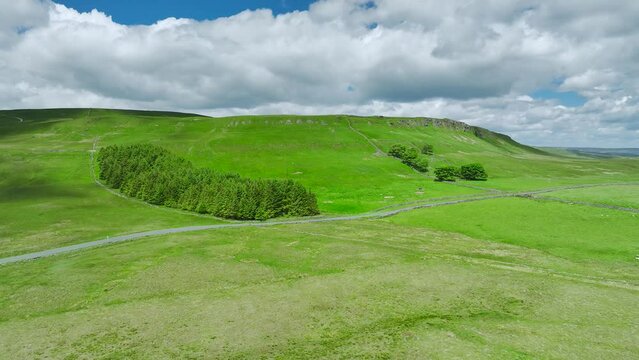 Meadows and Hills over Wharfedale from a drone, Cray, Skipton, Yorkshire Dales, North Yorkshire, England