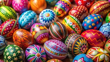 Fototapeta premium Colorful and patterned Easter eggs symbolizing joy and celebration , Easter, joy, colorful, patterned, holiday, spring