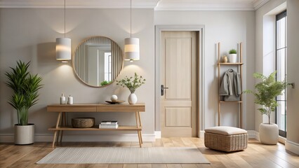 Inviting minimalist entryway with a neutral color palette and clean design , welcoming, minimalist, entryway