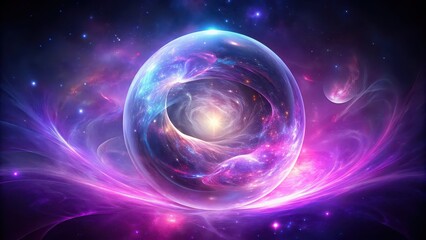 Mystical cosmic orb with abstract elements in purple and pink swirls, reminiscent of a galaxy , mystical, cosmic, orb