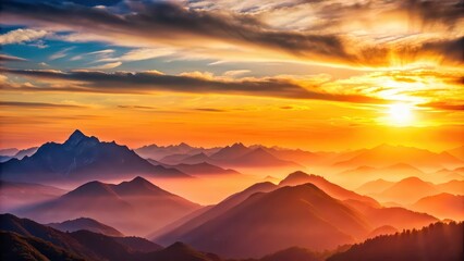Fototapeta premium Sunset over minimalist mountains with warm colors , sunset, mountains, minimalist, warm, colors, nature, landscape, sky