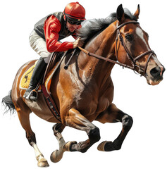jockey riding a horse on a white background