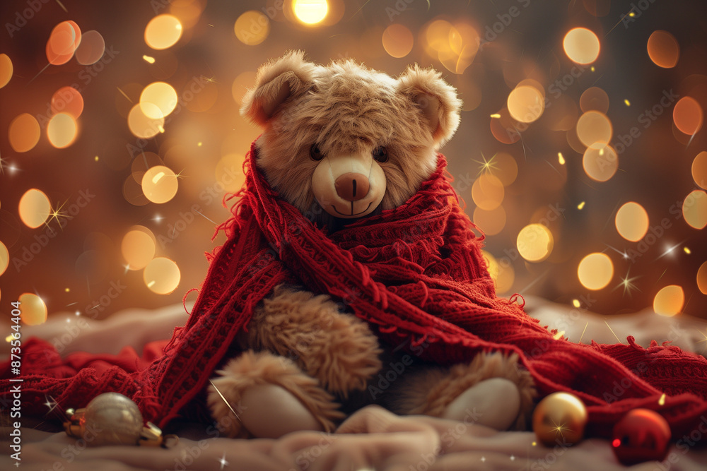 Wall mural teddy bear with christmas gift