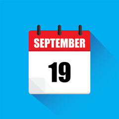 Calendar icon September. Red header design. Nineteenth September detail. Vector illustration.