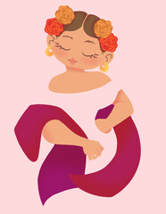 Mujer mexicana con rebozo y flores en la cabeza 