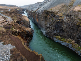 Epic aerial view of the studlagil basalt canyon, Iceland. One of the most wonderfull nature...