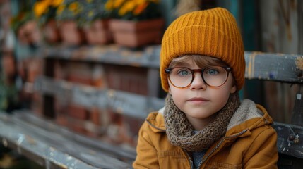 Portrait of a Young Boy in Autumn Clothing - Generative AI