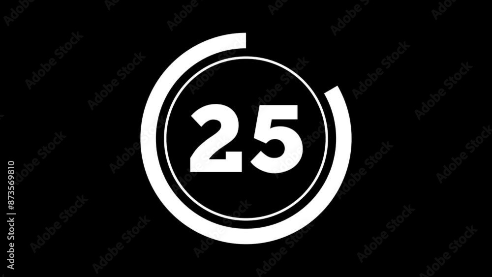 Poster double circle 30 seconds minimalist countdown timer. white on black background. thick numbers and an