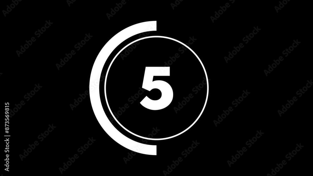 Poster double circle 10 seconds minimalist countdown timer. white on black background. thick numbers and an
