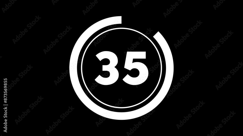 Poster double circle 40 seconds minimalist countdown timer. white on black background. thick numbers and an