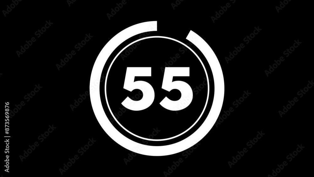 Poster double circle 60 seconds (1 minute) minimalist countdown timer. white on black background. thick num