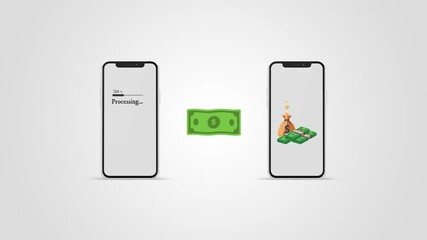 Animation of easy money transfer using a smartphone, 4K 60Fps seamless looping