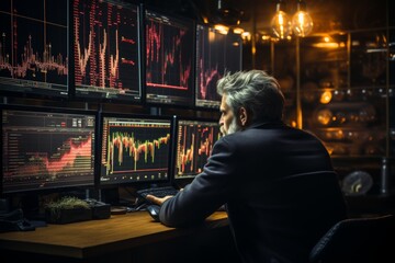 Obraz premium Trader analyzing stock quote charts for market trends and in depth financial analysis