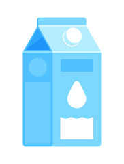 Blue milk carton icon with drop and liquid symbols. Flat vector illustration isolated on white background. Dairy product concept. Perfect for food packaging and nutrition designs