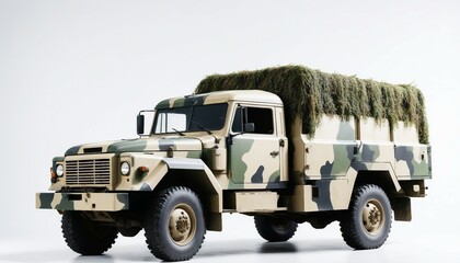military truck with camouflage isolated white background
