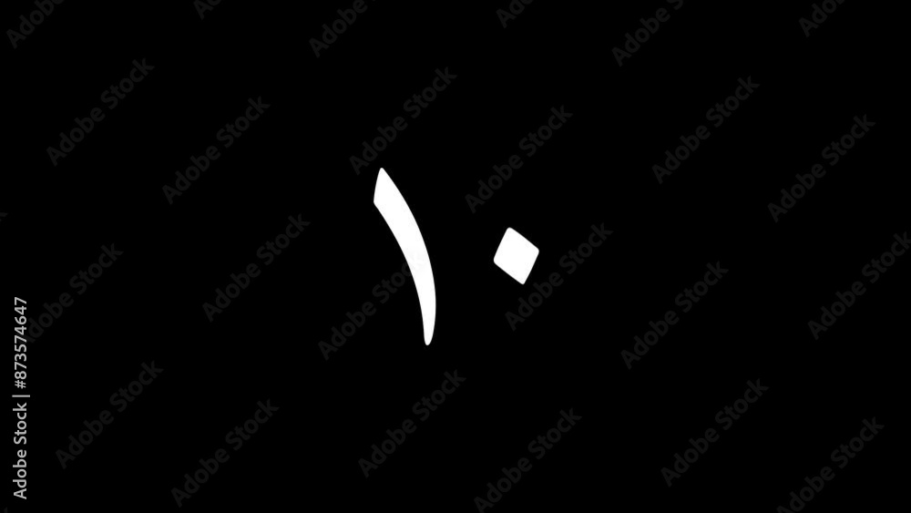 Poster simple 15 seconds white eastern arabic numerals countdown timer on black bg. count down numbers boun