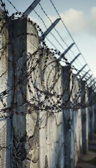Enhanced security with barbed wire on a concrete fence for heightened protection