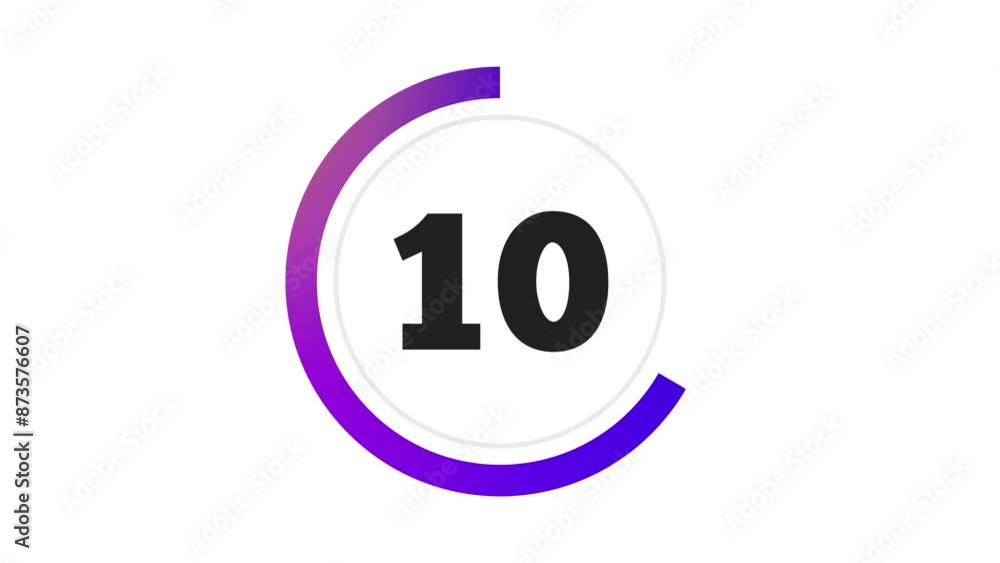 Poster double circle 15 seconds minimalist countdown timer. purple gradient on white background. thick numb