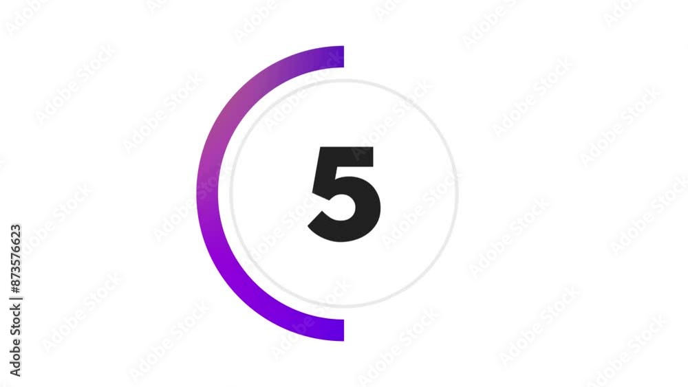 Poster double circle 10 seconds minimalist countdown timer. purple gradient on white background. thick numb