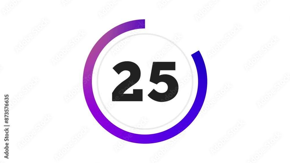 Poster double circle 30 seconds minimalist countdown timer. purple gradient on white background. thick numb
