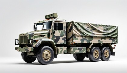 Fototapeta premium military truck with camouflage isolated white background 