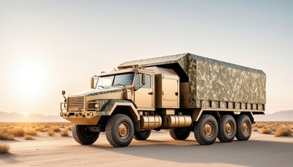 Obraz premium military truck with camouflage isolated white background 