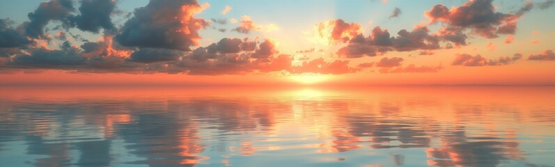 Fototapeta premium endless water surface with sunset sky, where ocean met sky, dreamy ethereal mood landscape background