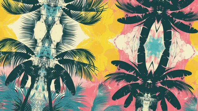 Tropical palm trees grunge collage paper effect background
