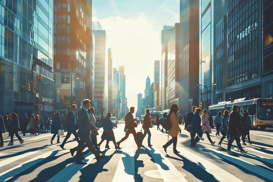 Professionals commuting to work on a sunny morning   office environment business people traveling