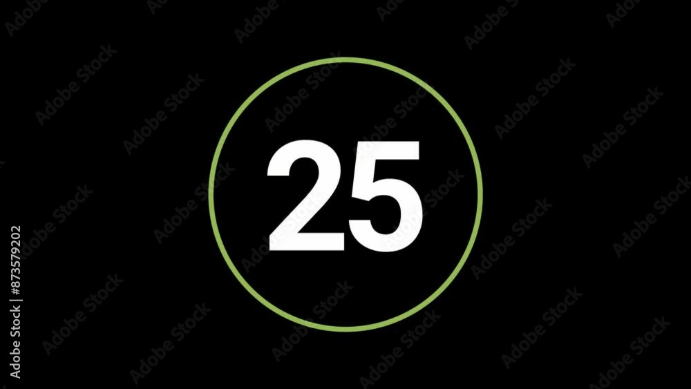 Poster stylish 30 seconds cyber lime countdown timer on black background. circle outline beautifully animat