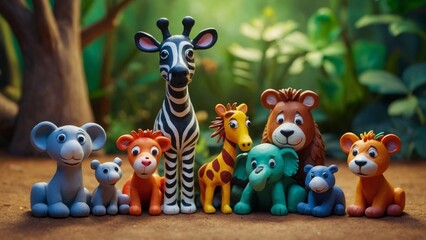 Naklejka premium Delightful stories from a colorful clay zoo adventure
