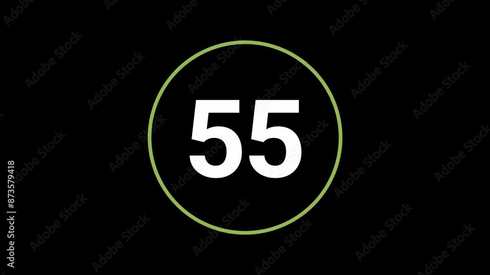 Poster stylish 60 sec (1 min) cyber lime countdown timer on black background. circle outline beautifully an
