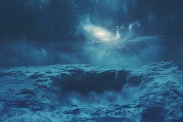 Fototapeta premium Surreal image of a galaxy shining over an alienlike mountain landscape at night