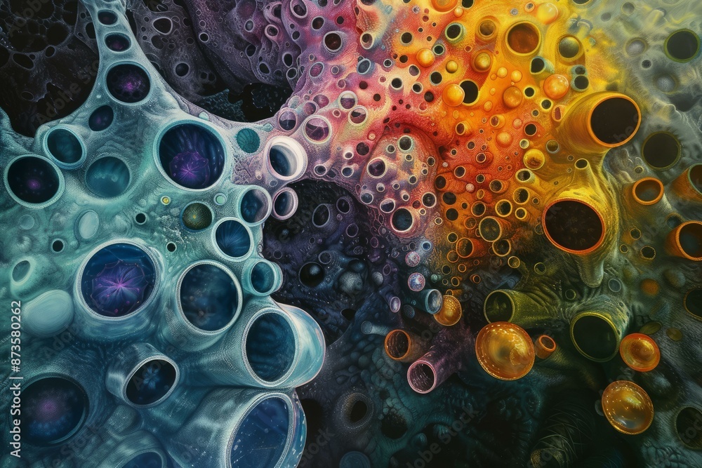 Poster vivid multicolored bubbles creating a mesmerizing abstract cosmic texture