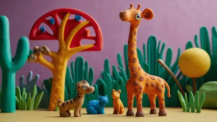 Naklejka premium The creative magic of whimsical clay zoo animals