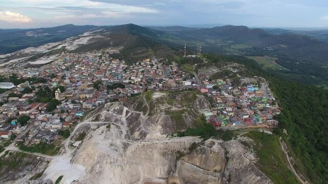 Aerial view of S&atilde;o Thom&eacute; das Letras and quartzite mine, Serra da Mantiqueira regiona, Minas Gerais, Brazil