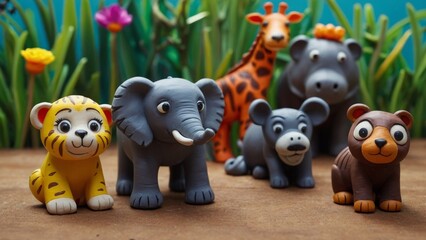 Naklejka premium The creative realm of vibrant clay zoo animals