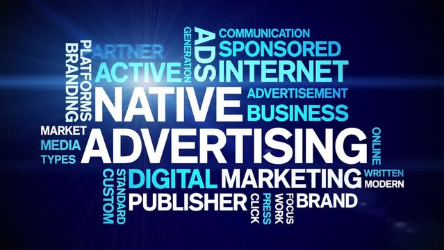 Native Advertising animated word cloud;text design animation tag kinetic typography seamless loop.