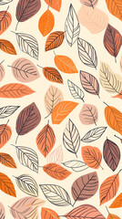 Fototapeta premium Colorful plant leaf leaves pattern pencil autumn watercolor hand drawn natural illustration simple organic plants design botany botanical graphic art wallpaper nature background, minimal, clean design