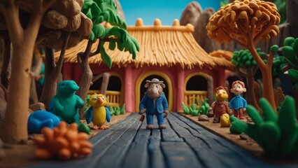 Fototapeta premium A lively stop-motion journey through a clay zoo wonderland